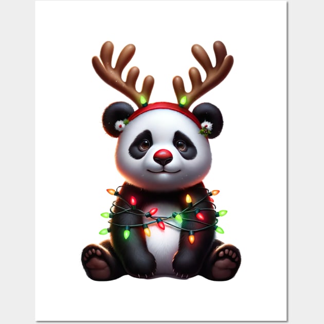 Christmas Red Nose Panda Bear Wall Art by Chromatic Fusion Studio